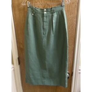 Vintage Ralph Lauren Italian Linen Pencil Skirt Sage Green Button Zip Slit Sz 8